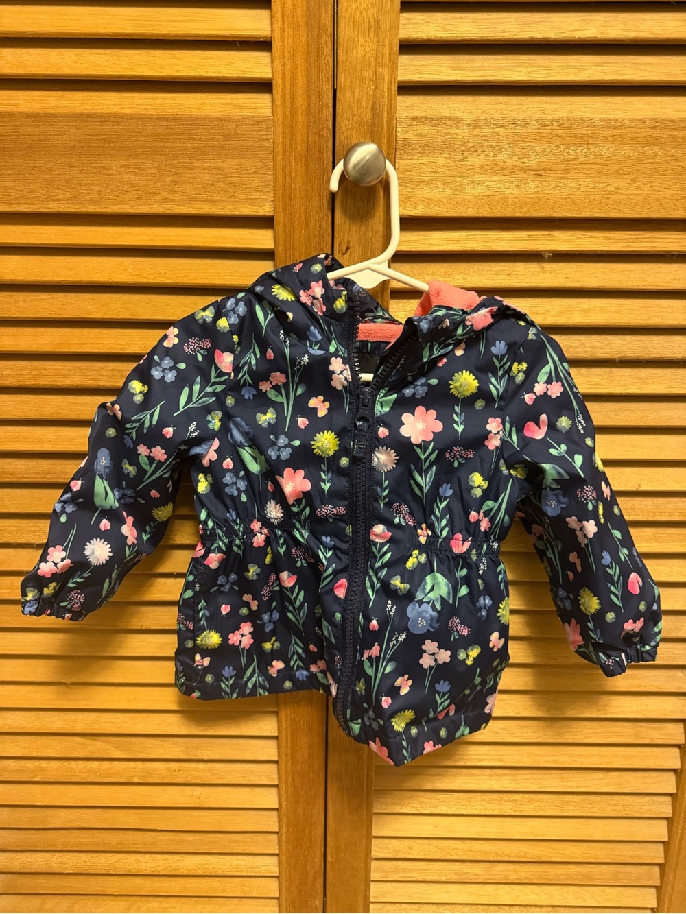 6-12 Months George Girls' Navy fleece lined Floral Hooded Rain Jacket